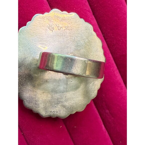 Zuni Sterling Silver Turquoise Snake Eye Petite Point  Statement Ring Size 9 - Picture 3 of 9